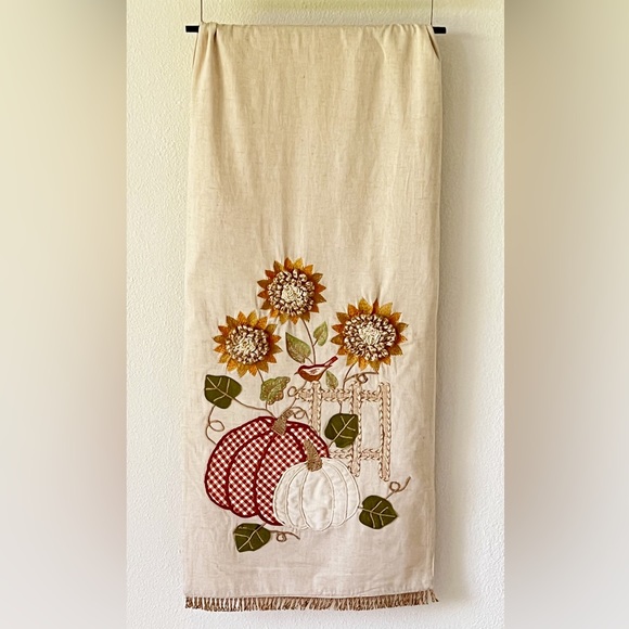 RACHEL ASHWELL The Prairie Table Runner Pumpkins Embroidered Birds Flowers - Picture 4 of 11